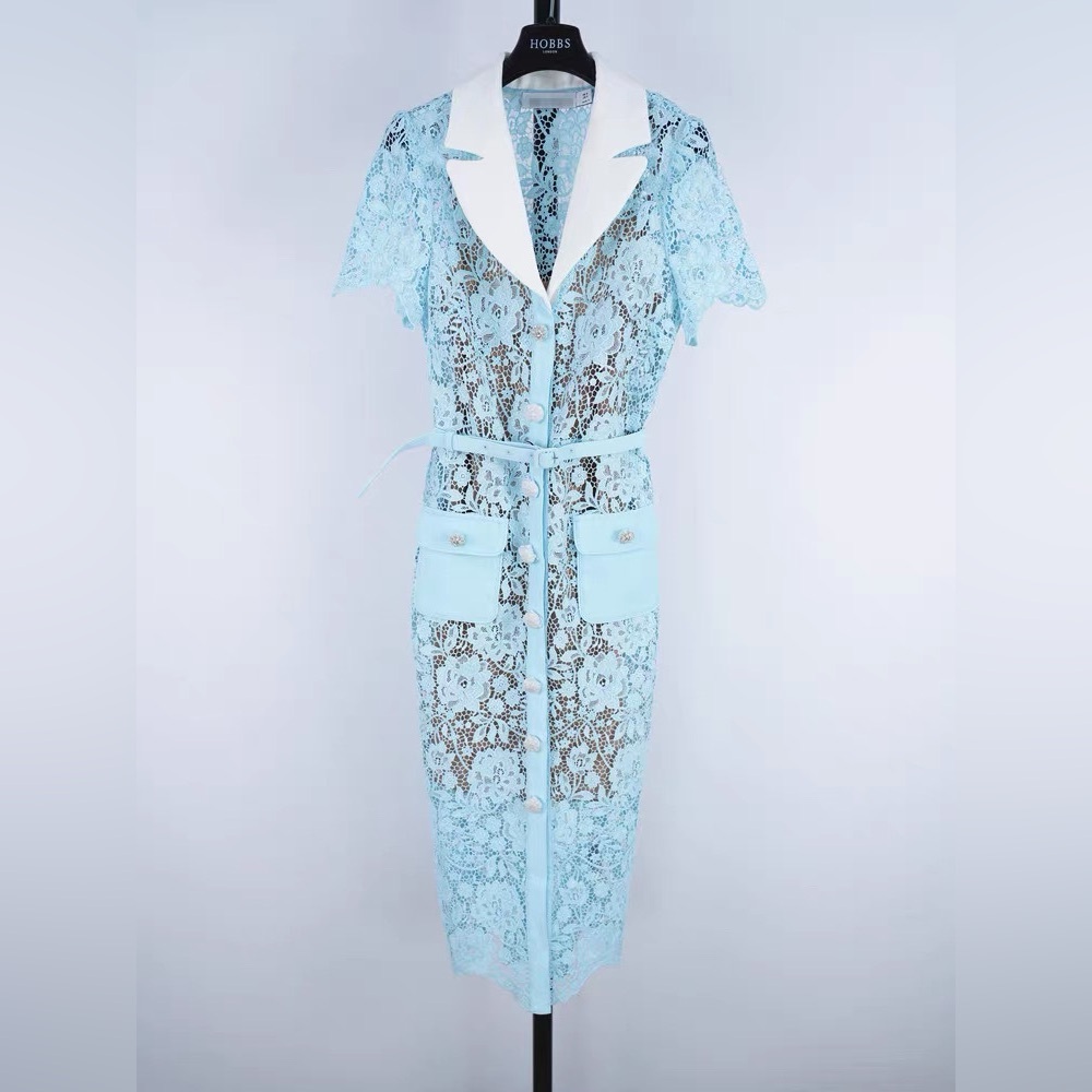 Self-Portrait Blue Lace Embellished Buttons Belted Mini Dress UK8/US4 NWOT - Picture 3 of 11
